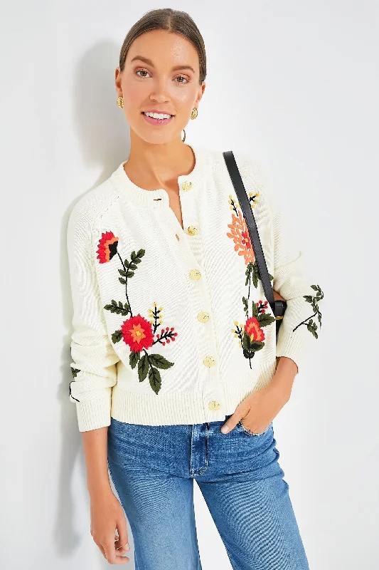 Embroidered Quincy Cardigan Tailored Straight A-Line