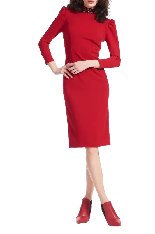 Emily Shalant Beaded Mock Neck And Bow Detail Open Back 3/4 Sleeves Back Zipper Short Dress Tunics Chinos classic Emily Shalant Beaded Mock Neck And Bow Detail Open Back 3/4 Sleeves Back Zipper Short Dress Tunics Chinos classic