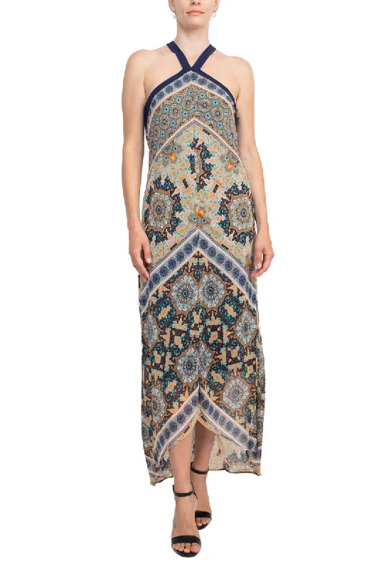 Emma & Michelle Crossed Neck Sleeveless Multi Print High Low Hem Chiffon Dress Tunics Silk luxurious Emma & Michelle Crossed Neck Sleeveless Multi Print High Low Hem Chiffon Dress Tunics Silk luxurious