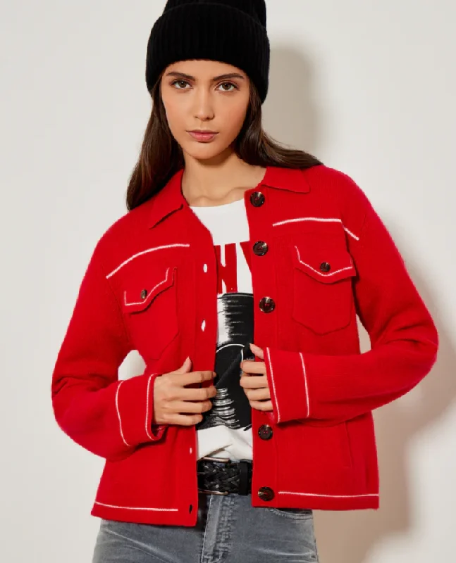 Five Lipstick Red Cashmere Mix Cardigan Open Front Closed Front Wrap Front