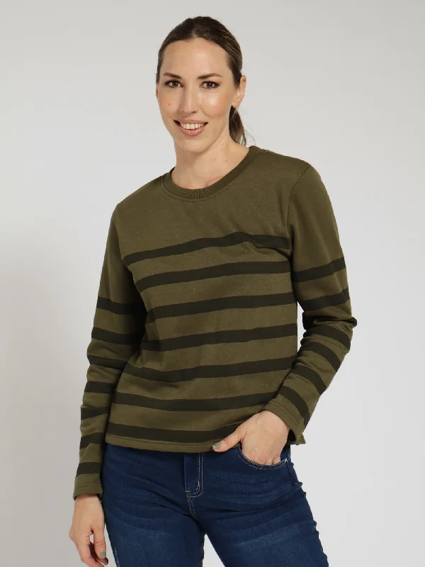 Fleece Striped Pullover - Fatigue Crew Neck Wool