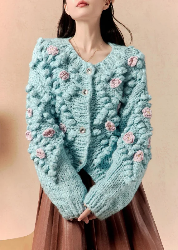 Floral Blue O Neck Button Knit Cardigan Winter Mesh Fabric Canvas Fabric Denim Fabric Floral Blue O Neck Button Knit Cardigan Winter Mesh Fabric Canvas Fabric Denim Fabric