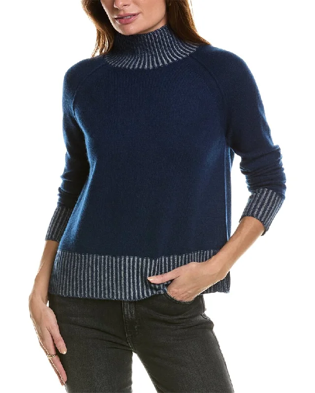 Forte Cashmere Plaited Turtleneck Cashmere Pullover Tight Sleeve Top