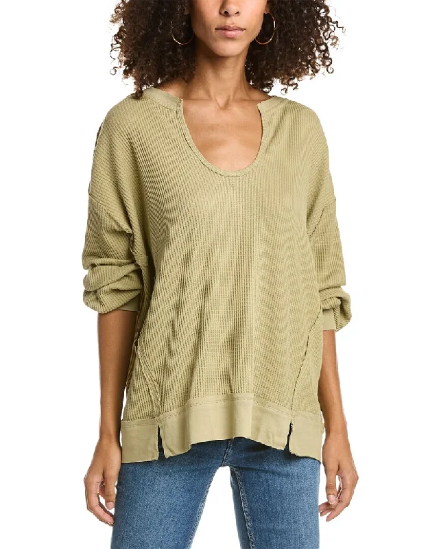 Free The Roses Waffle Knit Pullover Sabrina Neck Pullover