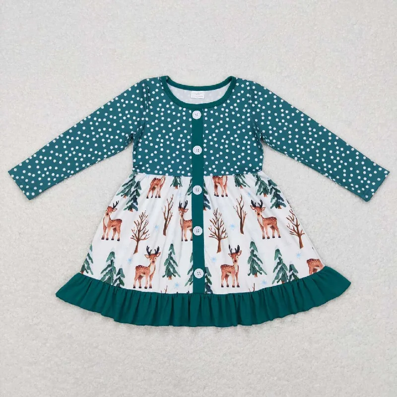 GLD0429 Sika deer white polka dot green long sleeve dress Tunics Sale discount