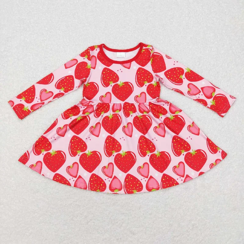 GLD0469 Strawberry Heart Pink Long Sleeve Dress Tunics Gym athletic