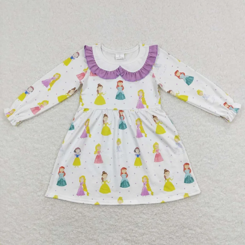 GLD0478 Disney Princess Lace Neck White Long Sleeve Dress Tunics Party sparkling
