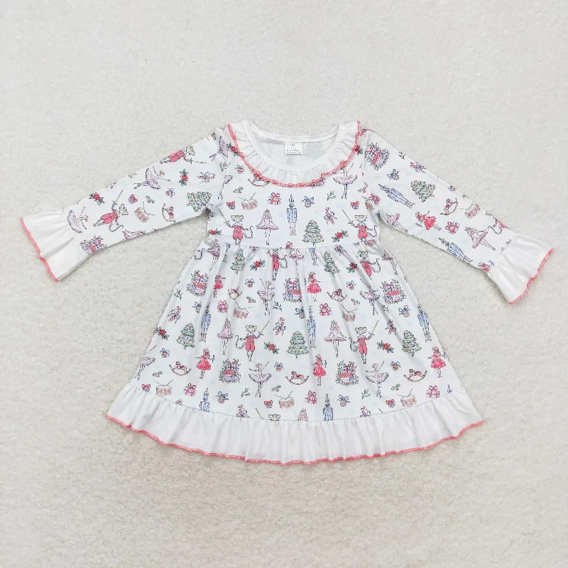GLD0544 Christmas cartoon lace white long-sleeved dress Tunics Seasonal trendy