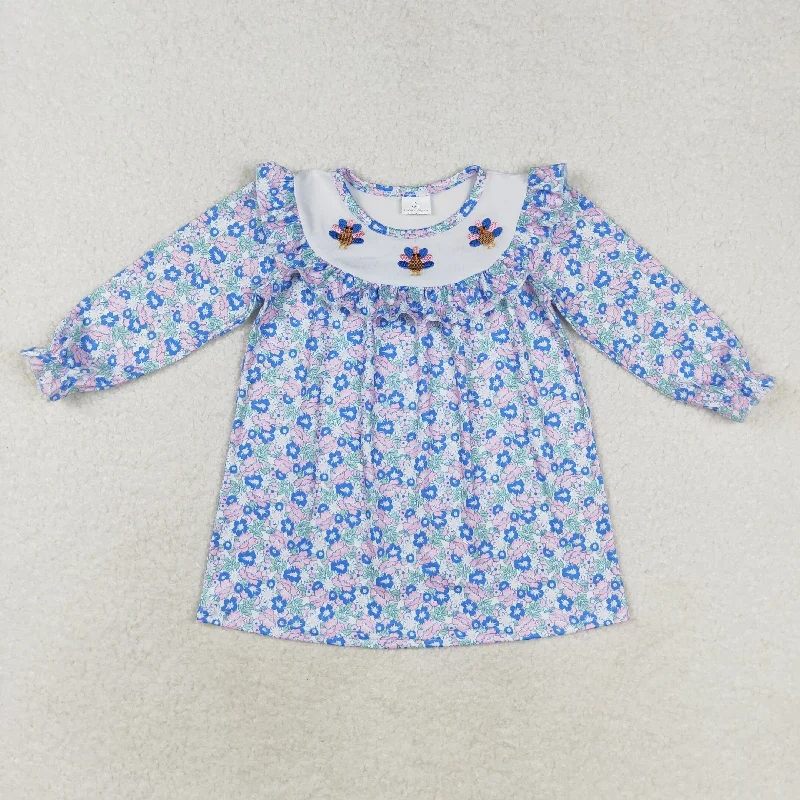 GLD0600 Embroidered Turkey turquoise flower long-sleeved dress Tunics Vintage classic