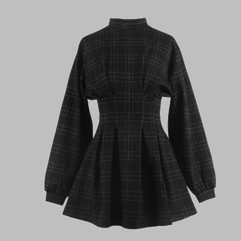 Zjkrl - Goth Dress Gothic Harajuku Vintage Plaid Wrap Balck Mini Dress Retro Pleated Punk Long Sleeve Dark Emo Aesthetic Kpop Tunics Recommended stylist Zjkrl - Goth Dress Gothic Harajuku Vintage Plaid Wrap Balck Mini Dress Retro Pleated Punk Long Sleeve Dark Emo Aesthetic Kpop Tunics Recommended stylist