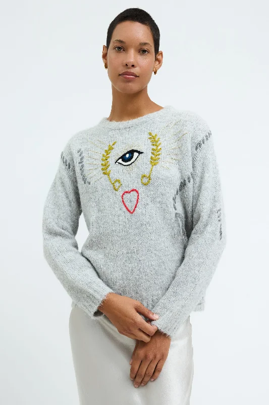Grey Adarsha Pullover Lantern Sleeve Elegant