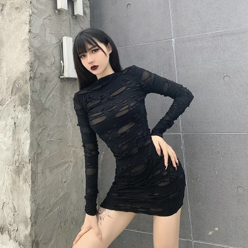 Helisopus New Gothic Black Mini Dress Streetwear Rock Punk Hollow Retro High Waist Long Sleeve Bodycon Party Dresses Tunics Office stylish Helisopus New Gothic Black Mini Dress Streetwear Rock Punk Hollow Retro High Waist Long Sleeve Bodycon Party Dresses Tunics Office stylish