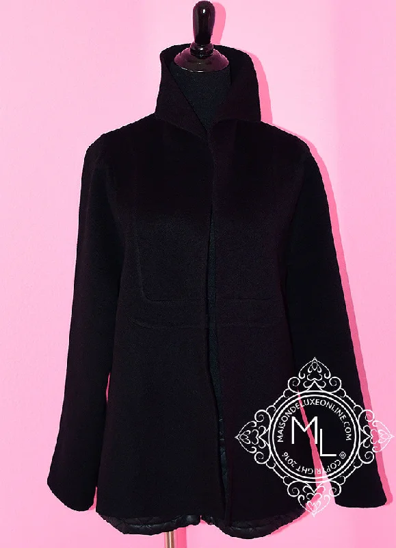 Hermes 2016 Fall Black Double Face Cashmere Coat Eu 38 Fitted Loose Oversized