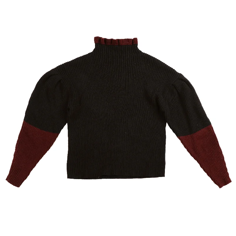 Hev Black Contrast Sleeve Pullover Shawl Collar Sweater