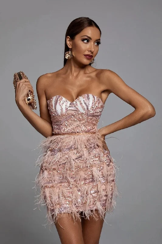 High Quality Pink Sequin Feather Mini Dress Fashion Strapless Night Club Party Bodycon Dress Vestidos Tunics Hiking breathable High Quality Pink Sequin Feather Mini Dress Fashion Strapless Night Club Party Bodycon Dress Vestidos Tunics Hiking breathable