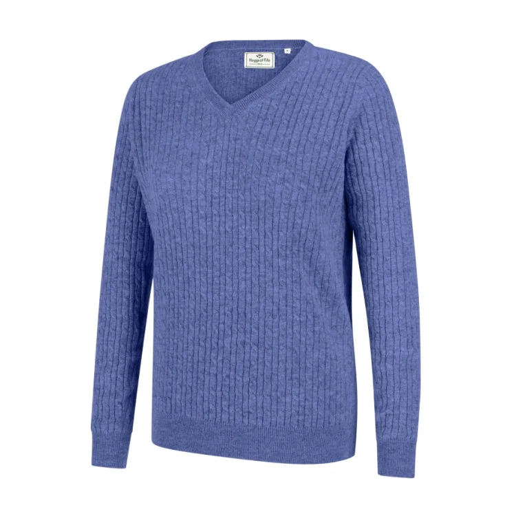 Hoggs of Fife Ladies Lauder Cable Pullover - Violet Tapered Sleeve Pullover