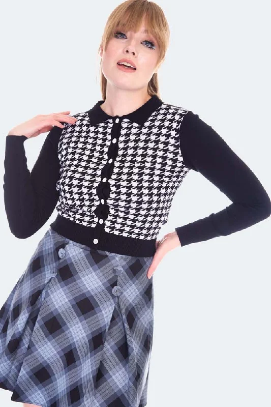 Houndstooth Collared Cardigan Patchwork Embroidered Appliqued