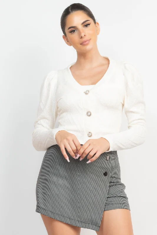 Geometric Cami Puff Sleeves Blazer Top Set Women's Professional Jacket