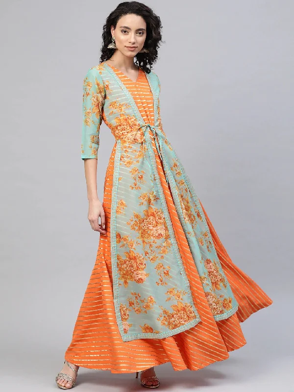 Orange & Gold Ethnic Layered Dress Tunics Formal black