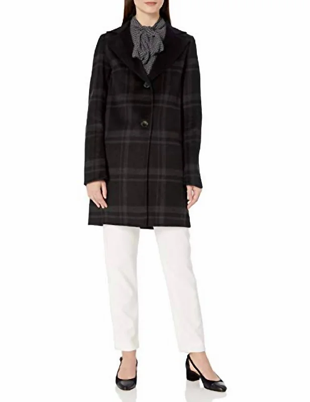 Jayden Plaid Check Coat In Black Trench Raincoat Windbreaker