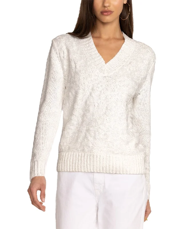 Johnny Was Shona Lace Pullover Asymmetrical Neck Pullover