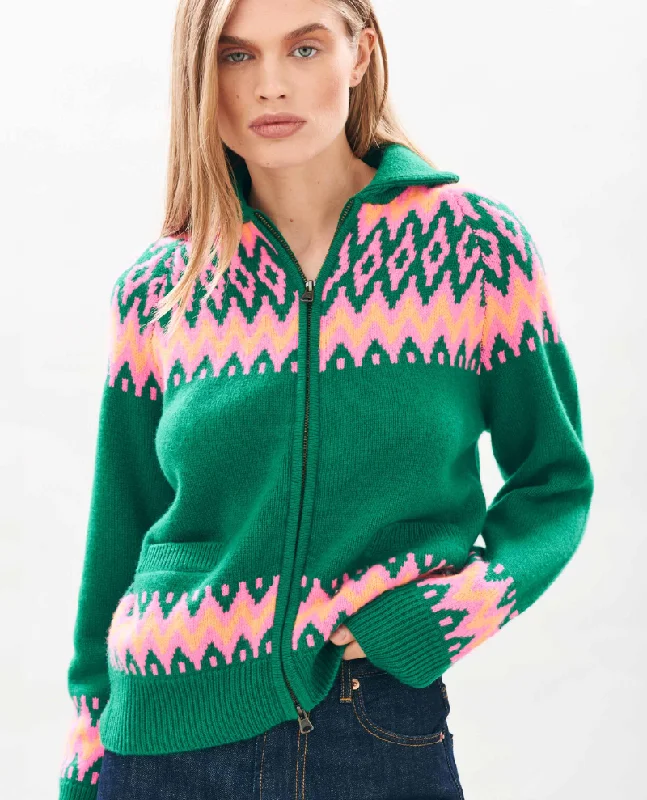 Jumper1234 Ski Leaf Green Zip Cardigan Cotton Fabric Linen Fabric Terry Fabric