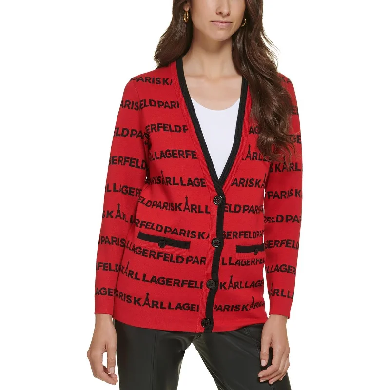 Karl Lagerfeld Paris Womens Logo Button Down Cardigan Sweater Open Front Closed Front Wrap Front Karl Lagerfeld Paris Womens Logo Button Down Cardigan Sweater Open Front Closed Front Wrap Front