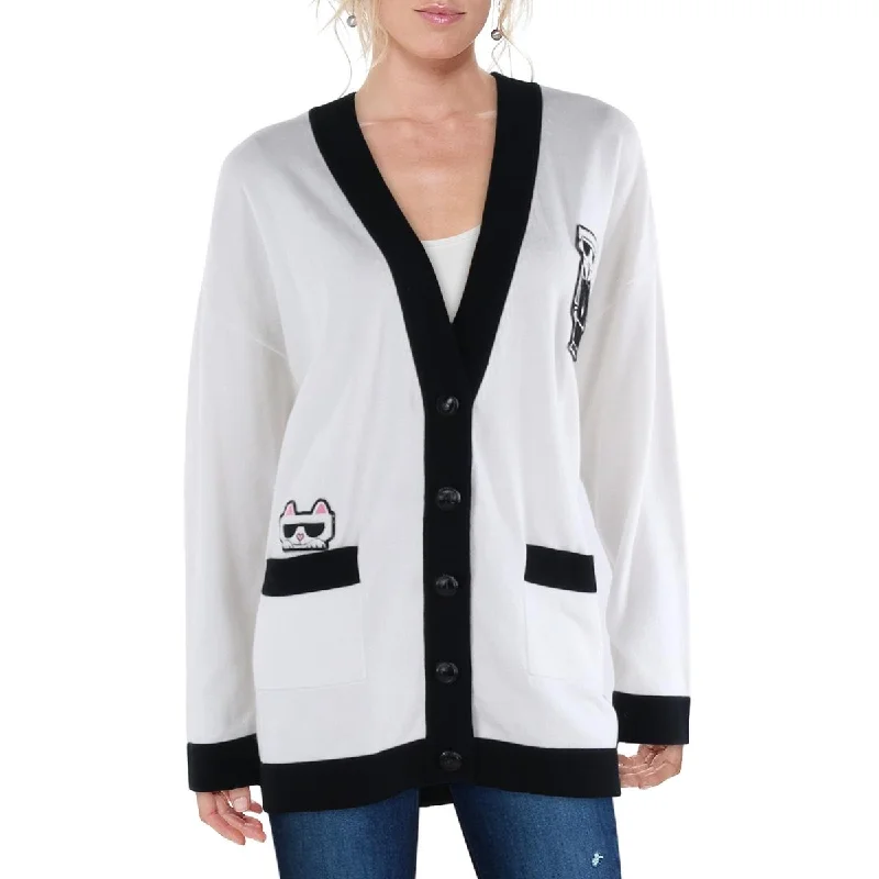 Karl Lagerfeld Paris Womens Logo Button Down Cardigan Sweater Collared Crew Neck Turtle Neck Karl Lagerfeld Paris Womens Logo Button Down Cardigan Sweater Collared Crew Neck Turtle Neck