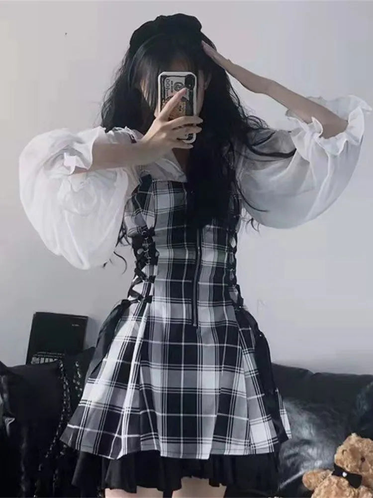 Kawaii Lolita Plaid Mini Dress Gothic E Girl Y2k Dresses Ulzzang Sweet Aesthetic Sets Sundress Fairy Grunge Cute Mall Dresses Tunics New arrival Kawaii Lolita Plaid Mini Dress Gothic E Girl Y2k Dresses Ulzzang Sweet Aesthetic Sets Sundress Fairy Grunge Cute Mall Dresses Tunics New arrival