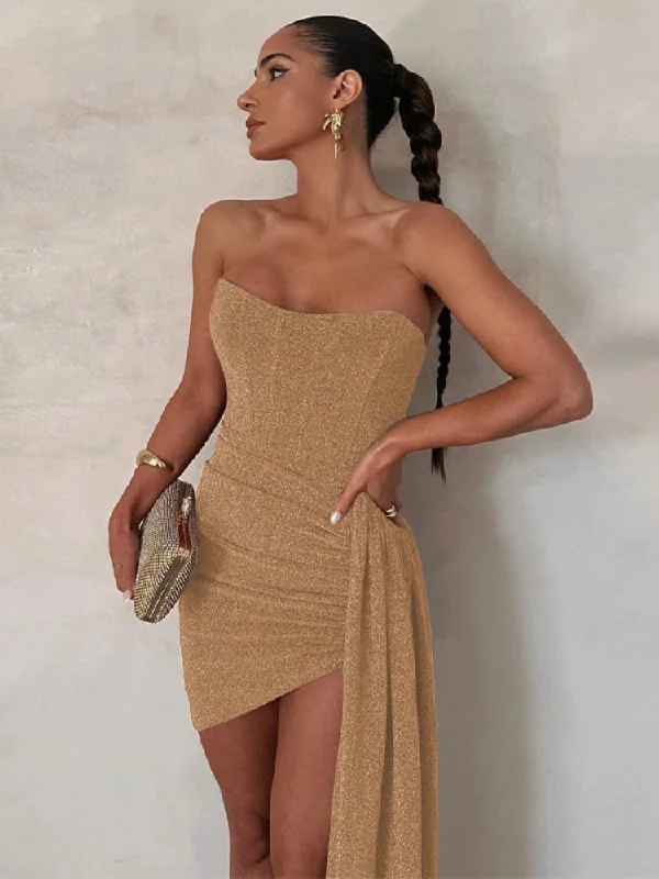 Khaki Mini Strapless Dress Summer Black Bright Silk Corset Bodycon Dress for Women Sexy Backless Evening Party Club Outfits Tunics Spring floral