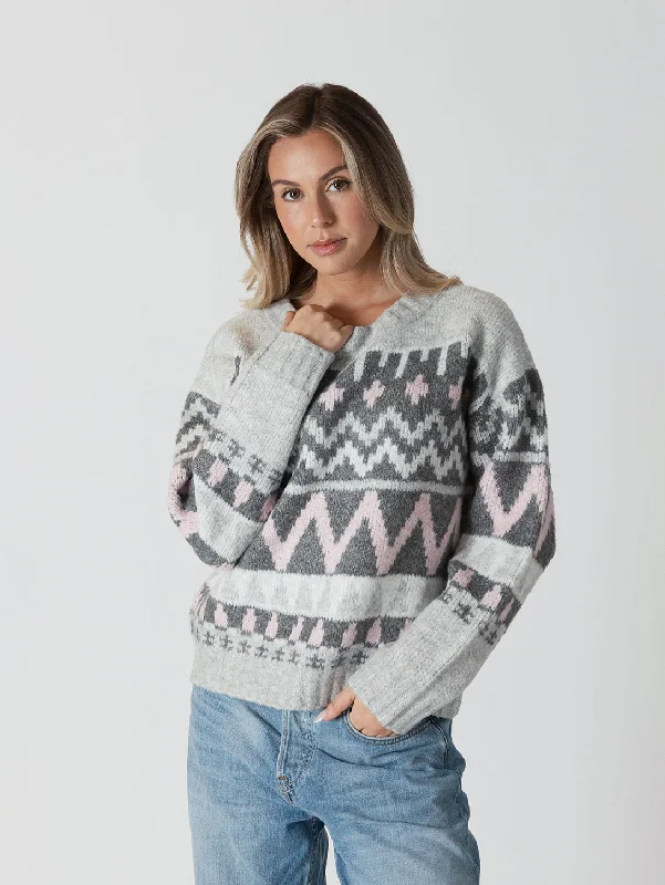 Landen Pullover - Grey/Pink Bateau Neck Pullover