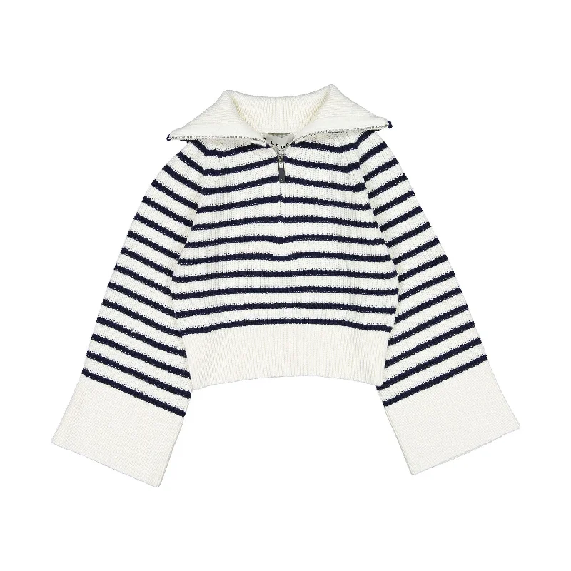 Les Coyotes De Paris Classic Stripe Half Zip Pullover Long Bell Sleeve