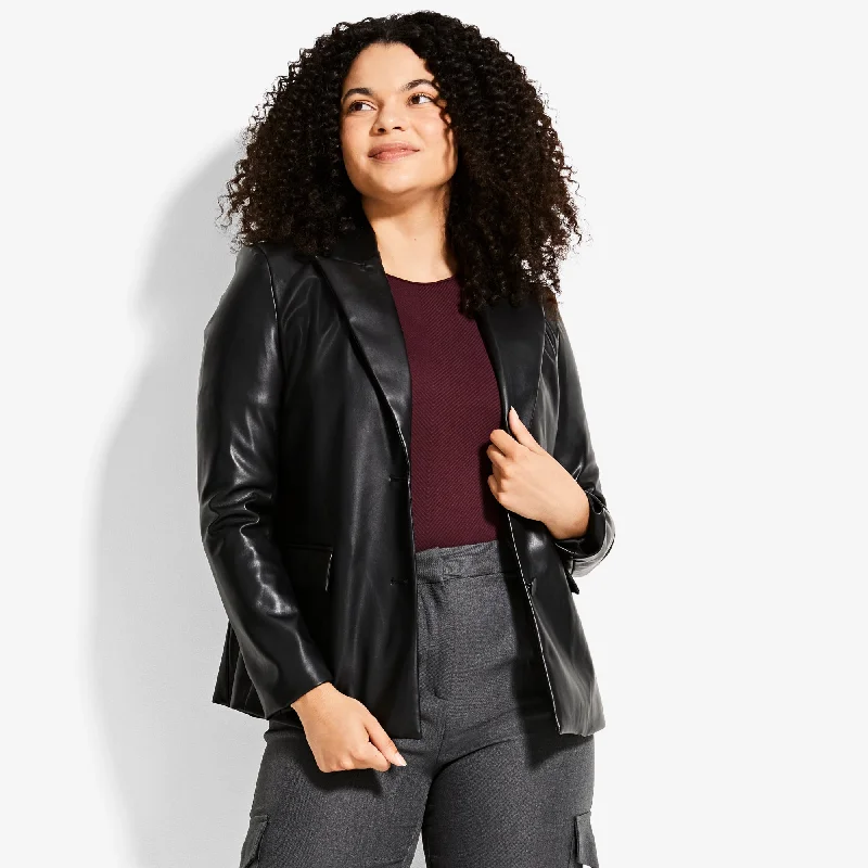 Limited Collection Women's Faux Leather Blazer, Black Fashion Women's Blazer