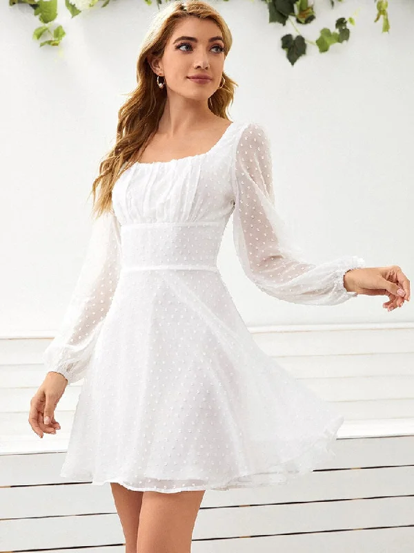 Long Lantern Sleeve Flowy Mini Dresses Tunics Chic elegant
