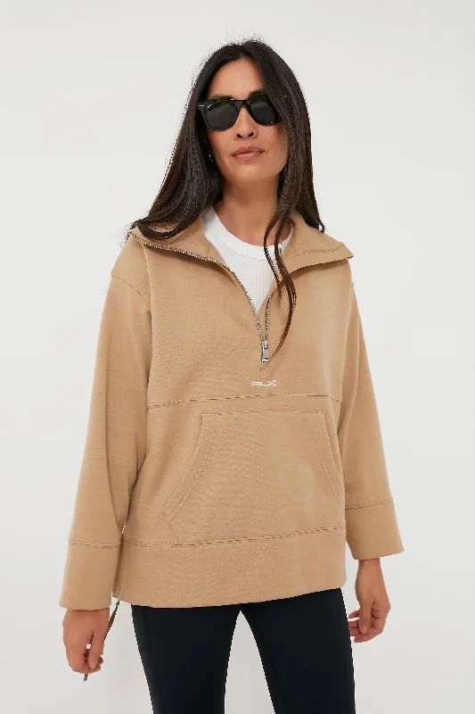 Long Sleeve Wool Blend Double Knit Half Zip Tunic Pullover Fitted Ribbed Sweater