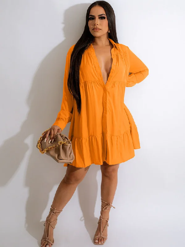 Long Sleeves Ruffle Hem Mini Shirt Dresses Tunics Top rated