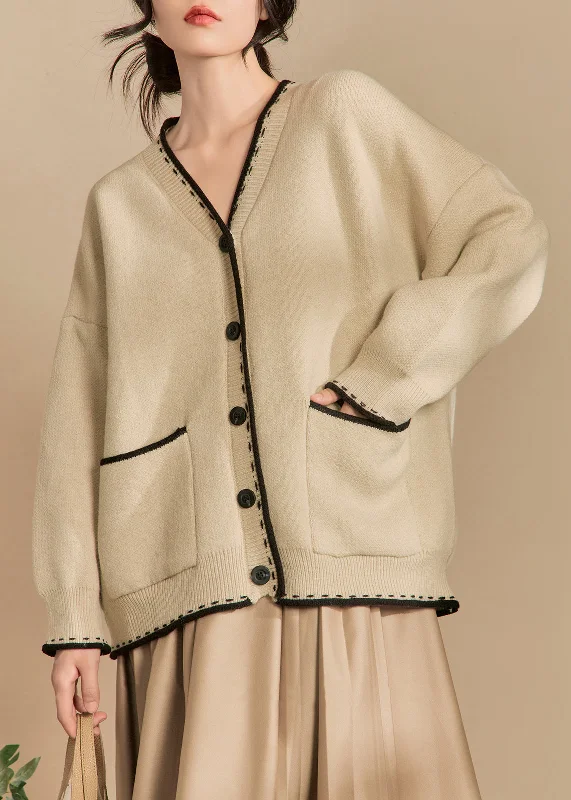 Loose Beige Button Pockets Cotton Knit Cardigan Winter Fleece Cardigan Nylon Polyester Loose Beige Button Pockets Cotton Knit Cardigan Winter Fleece Cardigan Nylon Polyester