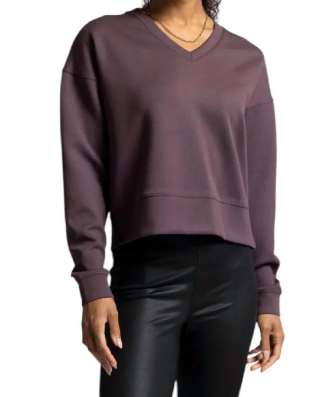Martina V-Neck Pullover In Raisin Rib Sarouel Sleeve Pullover