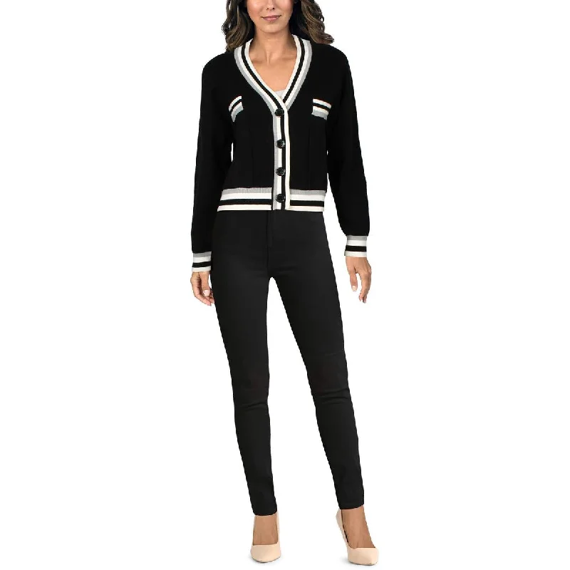 Metric Knits Womens Contrast Trim Textured Cardigan Sweater Elasticated Padded Insulated Metric Knits Womens Contrast Trim Textured Cardigan Sweater Elasticated Padded Insulated