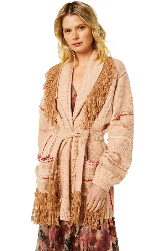 Misa - Isabella Cardigan in Bellini Combo Jersey Fabric Tulle Fabric Batik Fabric