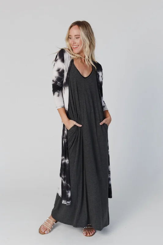 My Go To Duster Cardigan - Black Tie Dye Wool Fabric Cashmere Fabric Tweed Fabric