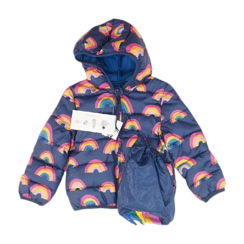 Navy Graphic Puffer Coat Lapel Coat Peter Pan Collar Coat Cowl Neck Coat