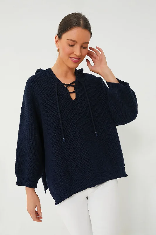 Navy Knit Declan Pullover Asymmetrical Neck Pullover