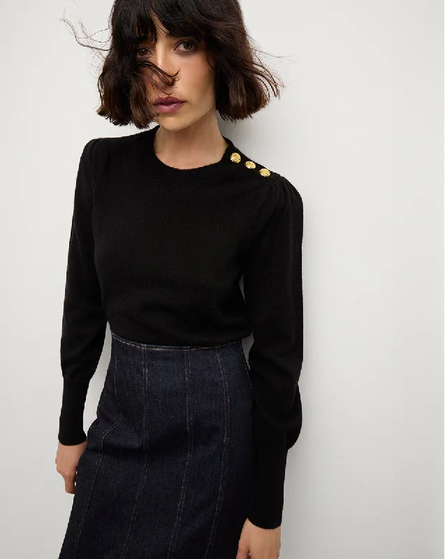 Nelia Cashmere Pullover | Button Accent Wrist Length Sleeve