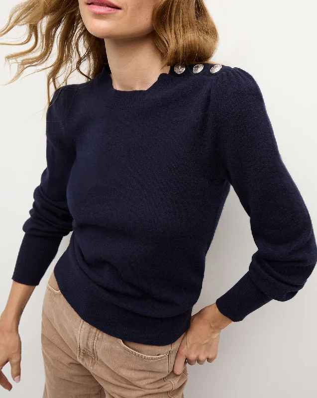 Nelia Cashmere Pullover | Button Accent Cold Shoulder Design
