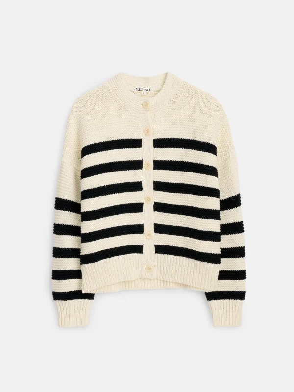 Nico Striped Cardigan In Cotton Cable Knit Ribbed Knit Lace Knit