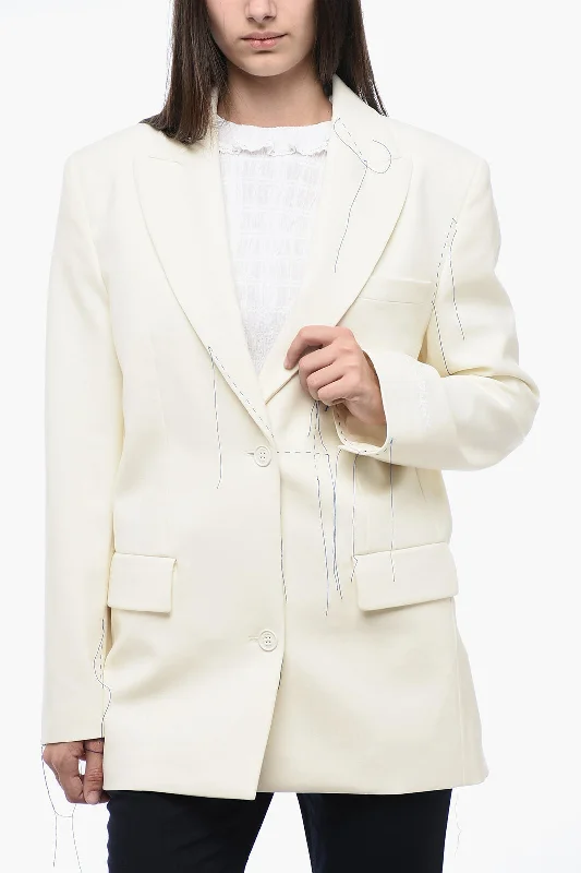 Off-White Peak Lapel Blazer With Stitching Detail 40 Italian Size Women's Handmade Blazer Off-White Peak Lapel Blazer With Stitching Detail 40 Italian Size Women's Handmade Blazer