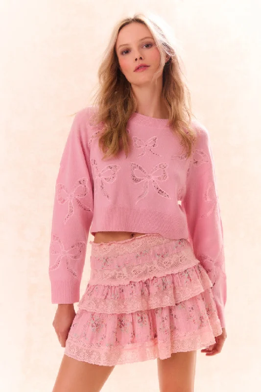 Parson Bow Print Pullover-SWEET PEONY Thin Wool Pullover