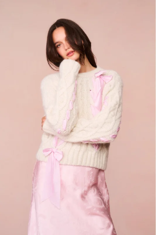 Parson Alpaca-Blend Ribbon Pullover - ICY BLUSH Sarouel Sleeve Pullover