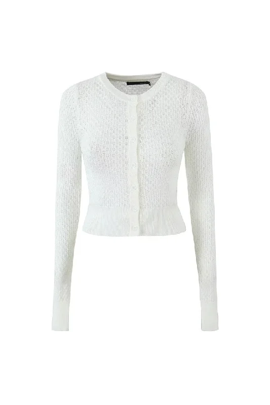 Preppy Crew Neck Button Up Long Sleeve Pointelle Knit Cropped Cardigan Mesh Blend Leather Blend Suede Blend Preppy Crew Neck Button Up Long Sleeve Pointelle Knit Cropped Cardigan Mesh Blend Leather Blend Suede Blend